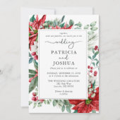Elegant Christmas Wedding Invitation Poinsettia Kaart (Voorkant)