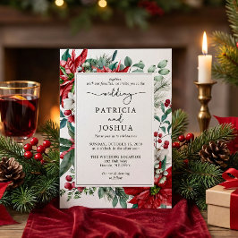Elegant Christmas Wedding Invitation Poinsettia Kaart