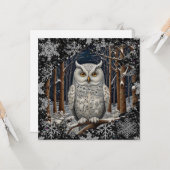 Elegant Christmas white owl woodland winter forest Kaart (Voorkant / Achterkant in situ)