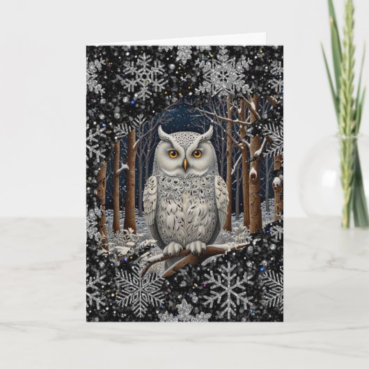Elegant Christmas white owl woodland winter forest Kaart (Voorkant)