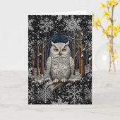 Elegant Christmas white owl woodland winter forest Kaart (Gele Bloem)