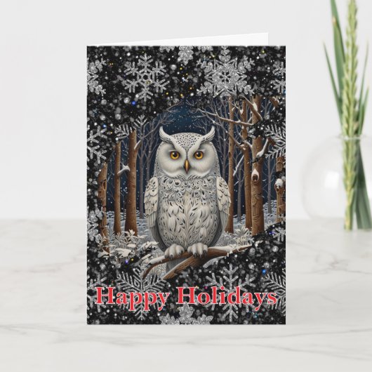 Elegant Christmas white owl woodland winter forest Kaart (Voorkant)