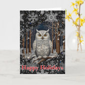 Elegant Christmas white owl woodland winter forest Kaart (Gele Bloem)