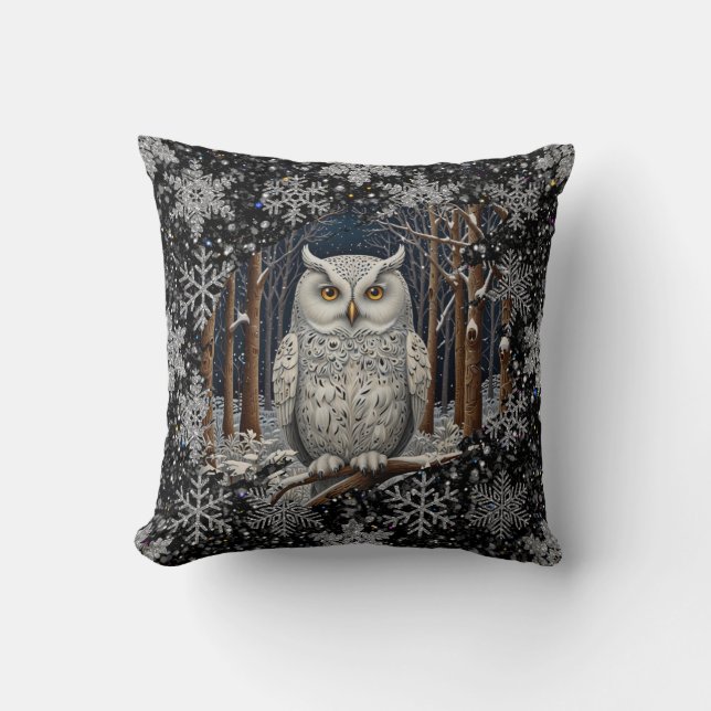 Elegant Christmas white owl woodland winter forest Kussen (Voorkant)