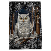 Elegant Christmas white owl woodland winter forest Medium Cadeauzakje (Achterkant)