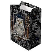 Elegant Christmas white owl woodland winter forest Medium Cadeauzakje (Achterkant Gekanteld)