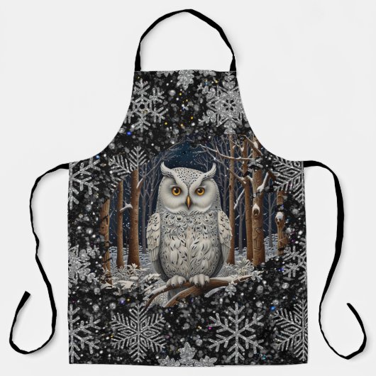 Elegant Christmas white owl woodland winter forest Schort (Voorkant)