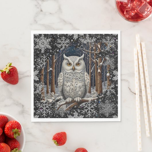 Elegant Christmas white owl woodland winter forest Servet (Insitu)