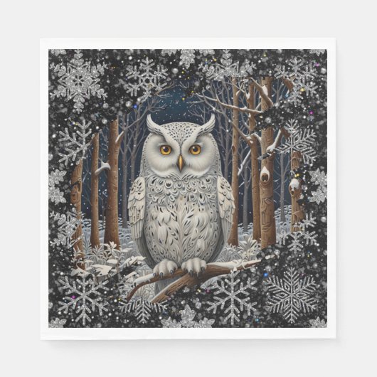 Elegant Christmas white owl woodland winter forest Servet (Voorkant)