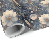 Elegant Christmas Winter Cream And Navy Floral Cadeaupapier (Rol Hoek)