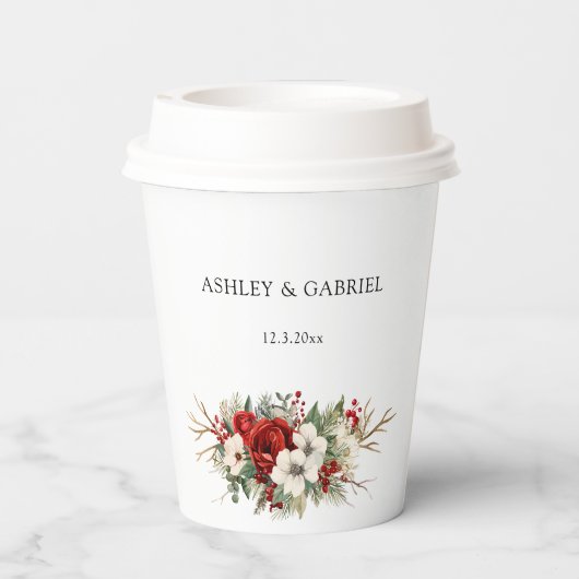 Elegant Christmas Winter Floral Papieren Bekers (Achterkant)