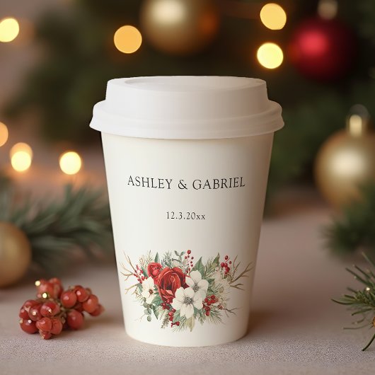 Elegant Christmas Winter Floral Papieren Bekers