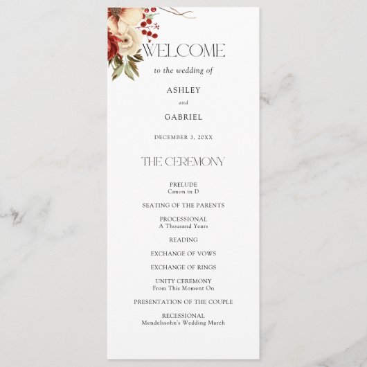 Elegant Christmas Winter Floral Programmakaart (Voorkant)