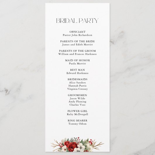 Elegant Christmas Winter Floral Programmakaart (Achterkant)