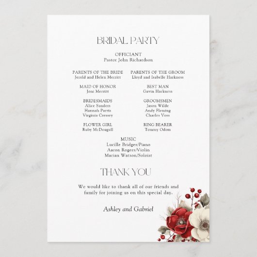 Elegant Christmas Winter Floral Programmakaart (Achterkant)