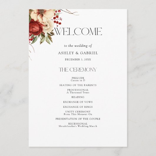 Elegant Christmas Winter Floral Programmakaart (Voorkant)