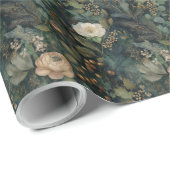 Elegant Christmas Winter Green and Cream Floral Cadeaupapier (Rol Hoek)