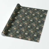 Elegant Christmas Winter Green and Cream Floral Cadeaupapier (Uitgerold)