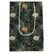 Elegant Christmas Winter Green and Cream Floral Medium Cadeauzakje (Achterkant)