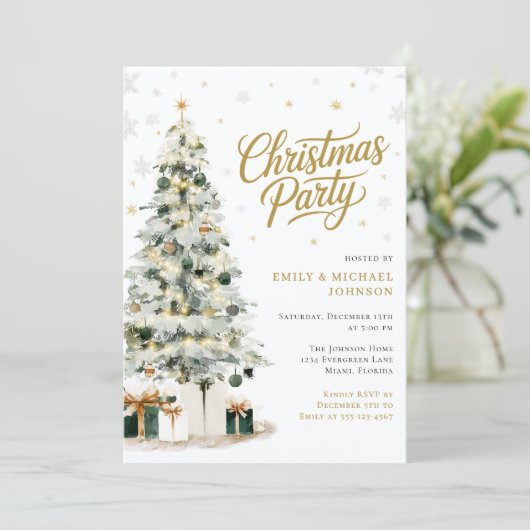 Elegant Christmas Winter Tree Party Kaart (Staand voorkant)
