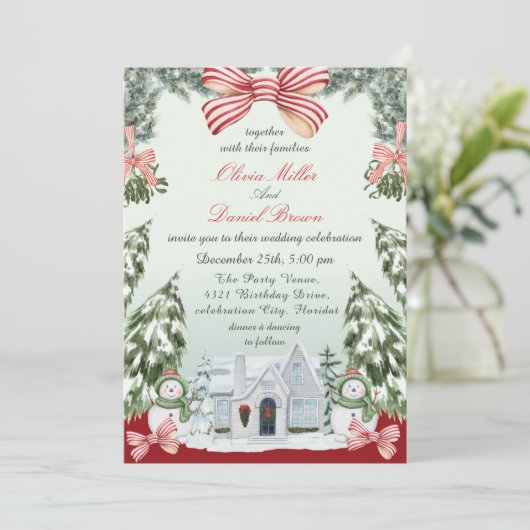 Elegant Christmas Winter Wedding Kaart (Staand voorkant)
