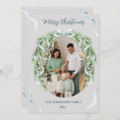 Elegant Christmas Wreath Bow Photo Custom Feestdagenkaart (Voorkant / Achterkant)