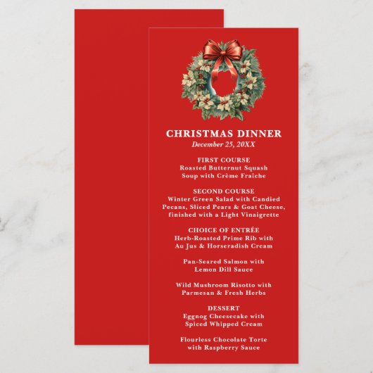 Elegant Christmas Wreath Christmas Dinner Menu (Voorkant / Achterkant)
