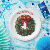 Elegant Christmas Wreath Custom Name Paper Plates Papieren Bordje (Feest)