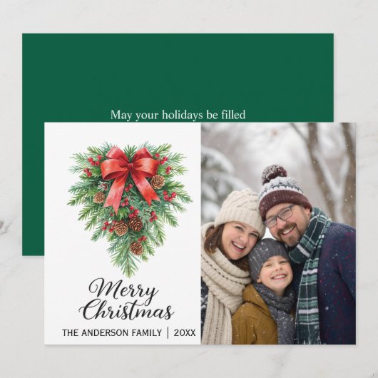 Elegant Christmas Wreath Holiday Feestdagenkaart (Voorkant / Achterkant)
