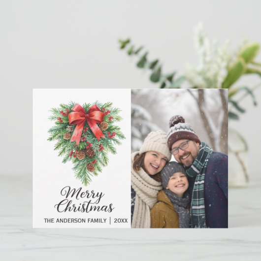 Elegant Christmas Wreath Holiday Feestdagenkaart (Staand voorkant)