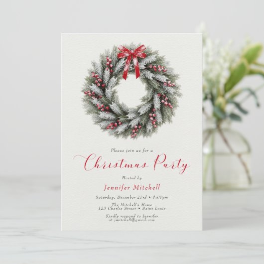 Elegant Christmas Wreath Holiday Party Kaart (Staand voorkant)