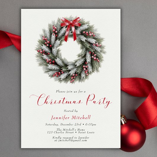 Elegant Christmas Wreath Holiday Party Kaart