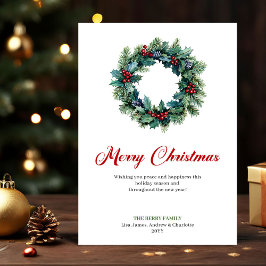 Elegant Christmas Wreath Minimalist Holiday Card Feestdagenkaart