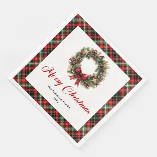 Elegant Christmas Wreath Napkin Custom Name Set Servet (Hoek)