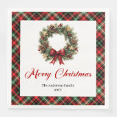 Elegant Christmas Wreath Napkin Custom Name Set Servet (Voorkant)