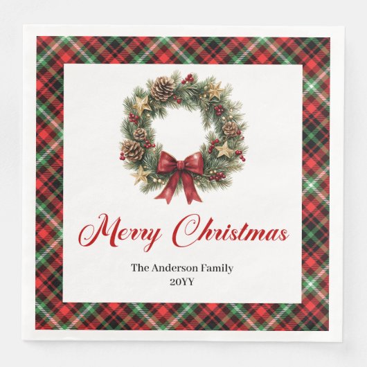 Elegant Christmas Wreath Napkin Custom Name Set Servet (Voorkant)
