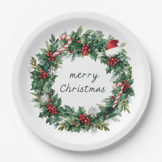 Elegant Christmas Wreath Paper Plates Papieren Bordje (Voorkant)