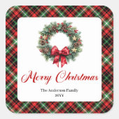 Elegant Christmas Wreath Personalized Holiday Vierkante Sticker (Voorkant)