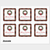 Elegant Christmas Wreath Personalized Holiday Vierkante Sticker (Vel)