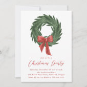 Elegant Christmas Wreath Red Bow Holiday Party Kaart (Voorkant)