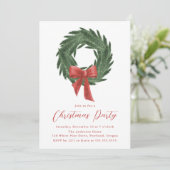 Elegant Christmas Wreath Red Bow Holiday Party Kaart (Staand voorkant)