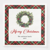 Elegant Christmas Wreath Red Green Plaid Napkins Servet (Voorkant)