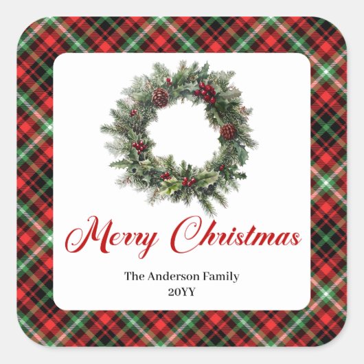 Elegant Christmas wreath sticker custom holiday (Voorkant)