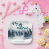 Elegant Christmas Xmas winter pine tree forest Hol Papieren Bordje (Feest)