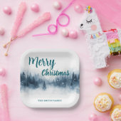 Elegant Christmas Xmas winter pine tree forest Hol Papieren Bordje (Feest)