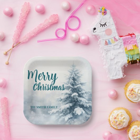 Elegant Christmas Xmas winter pine tree forest Hol Papieren Bordje (Feest)