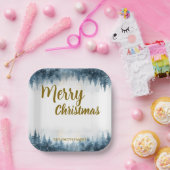 Elegant Christmas Xmas winter pine tree forest  Papieren Bordje (Feest)