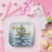 Elegant Christmas Xmas winter pine tree forest  Papieren Bordje (Feest)