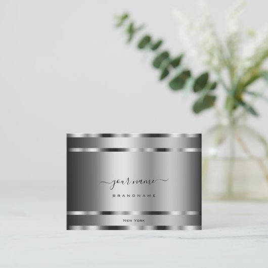 Elegant Chrome Effect Silver Colors Professional Visitekaartje (Staand voorkant)