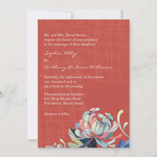 Elegant Chrysanthemums Rustic Red Wedding Kaart (Voorkant)